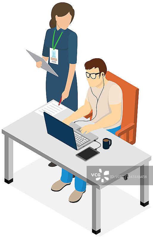 女老板站在员工附近进行管理图片素材