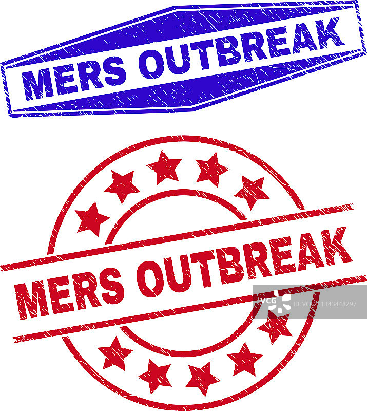 环形和六边形中的中东呼吸综合征爆发污垢印章图片素材