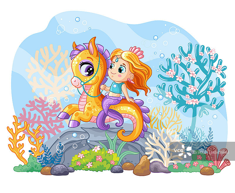 可爱的美人鱼海洋野生动物背景图片素材