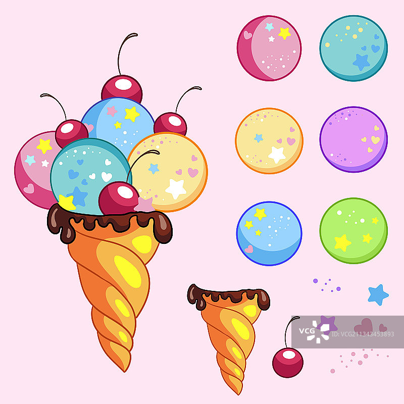美味的可爱冰淇淋甜筒创建者套装图片素材