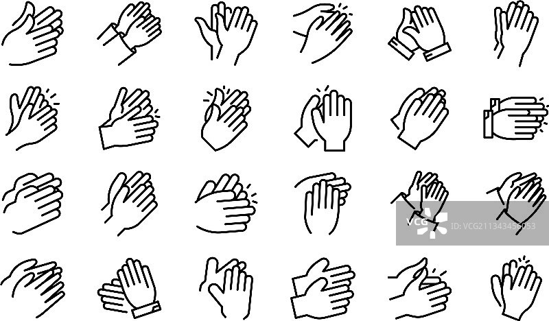 拍手图标集描边风格图片素材