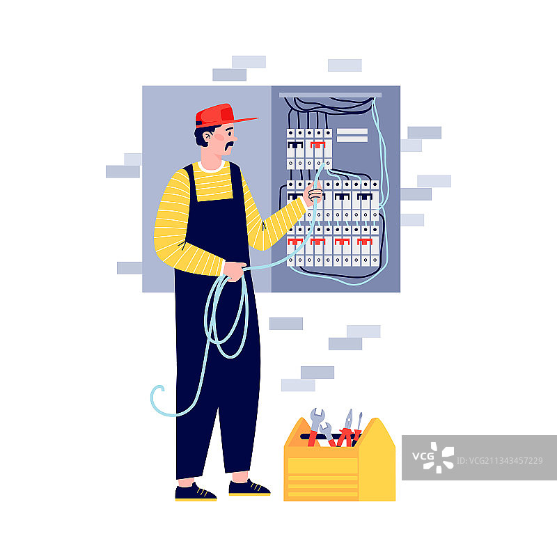 电工或线路工连接线路扁平素材图片素材