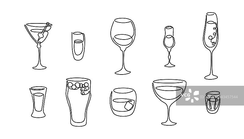 马提尼酒、朗姆酒、红酒单线画图片素材