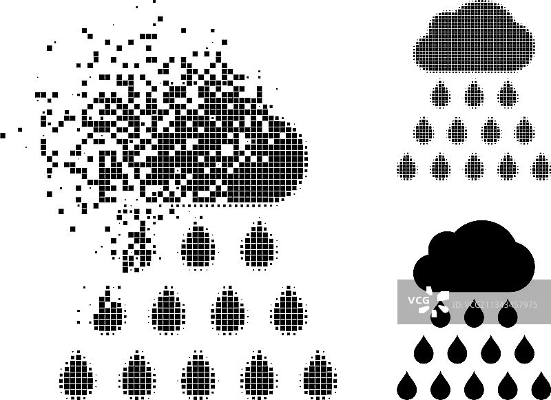 分解的半色调像素雨云图标图片素材
