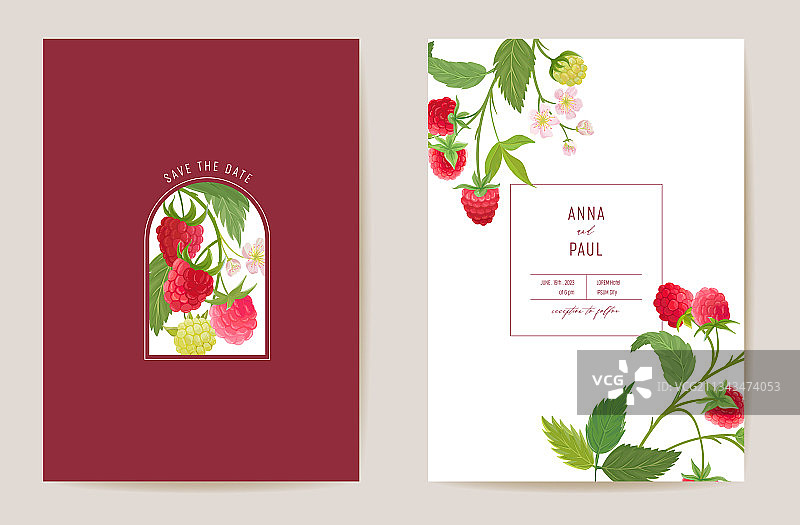 覆盆子花卉婚礼卡片浆果图片素材