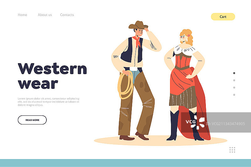 复古牛仔情侣的西部服装着陆页图片素材