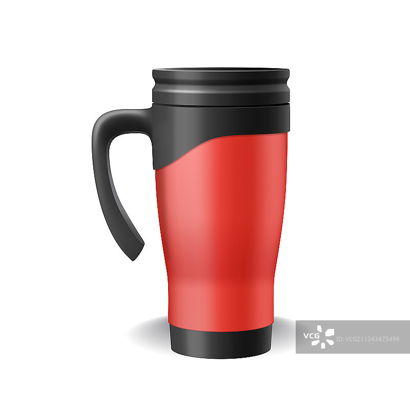 带黑色塑料手柄的逼真红色保温杯图片素材