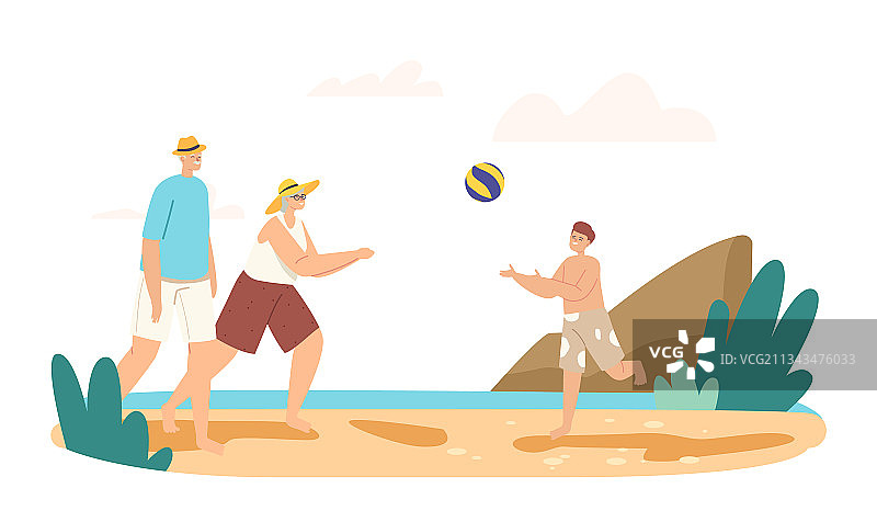 家庭度假：祖父母和孙子一起玩耍图片素材