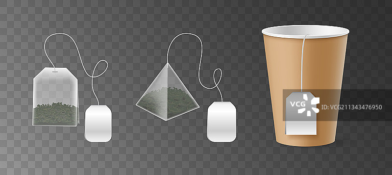 绿色丝绸金字塔和长方形茶包图片素材