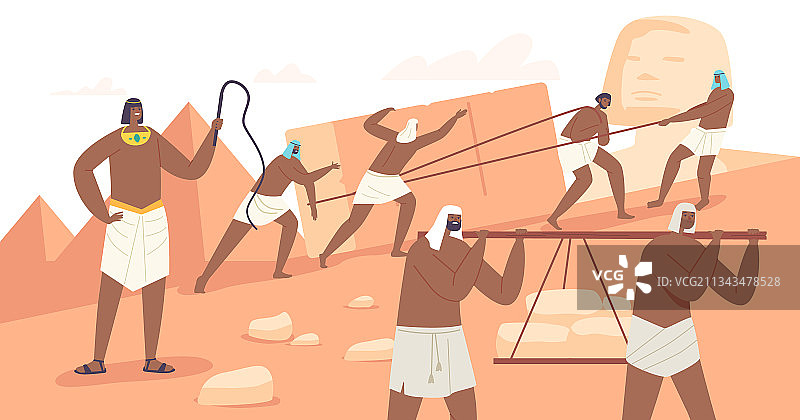 吉萨沙漠中建造埃及金字塔的奴隶图片素材