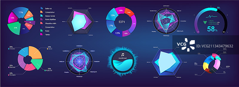 现代饼图和圆形信息图集合图片素材