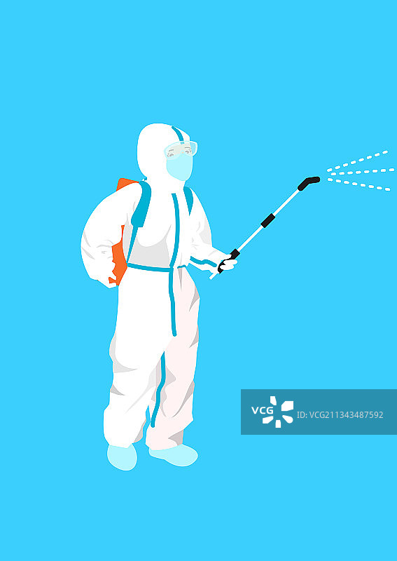 穿着防护服消毒的医生插画图片素材