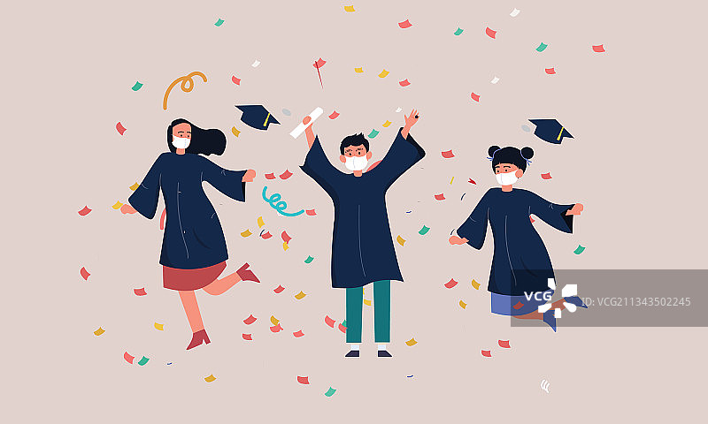 戴医用口罩的毕业生图片素材