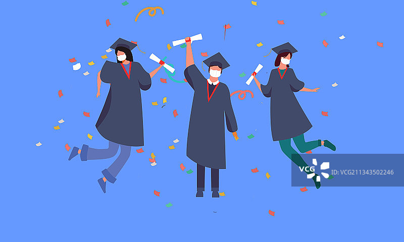 戴医用口罩的毕业生图片素材