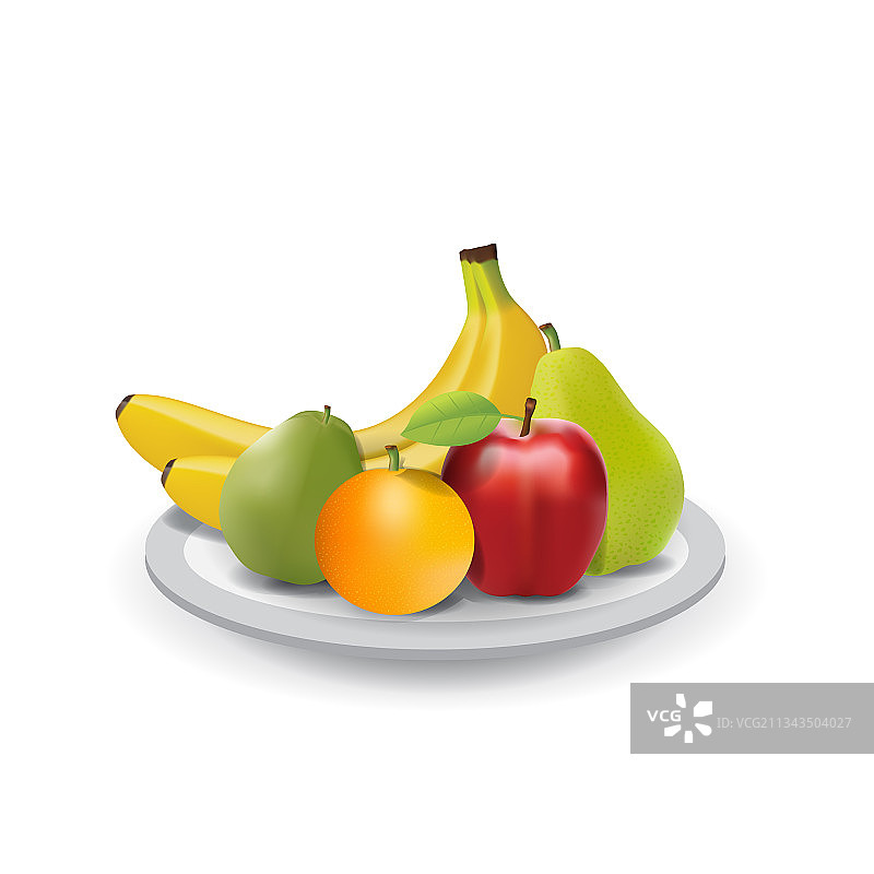 盘子里的逼真天然新鲜水果夏季图片素材