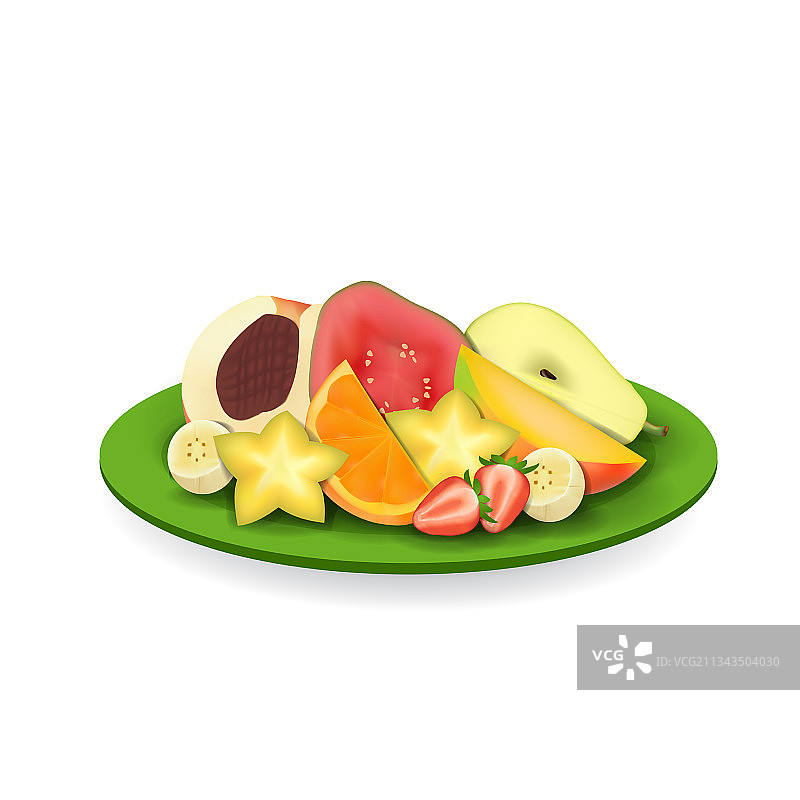 盘子里的逼真天然新鲜水果夏季图片素材