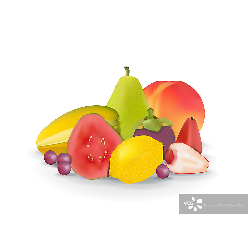 逼真天然新鲜水果白色夏季图片素材