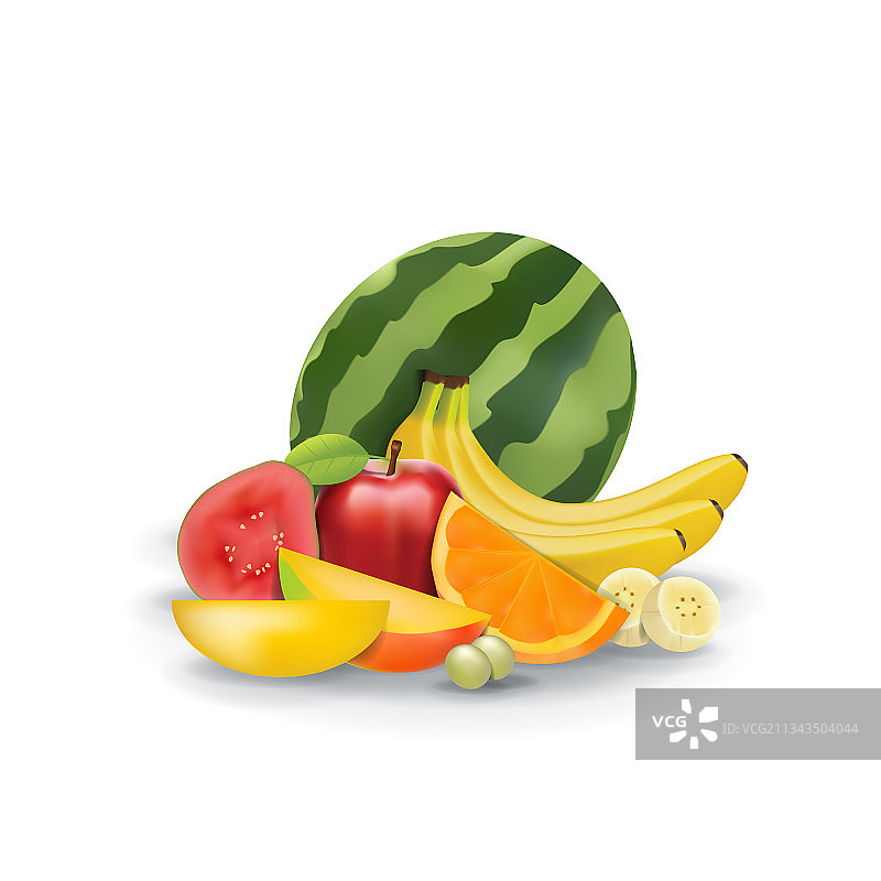 逼真天然新鲜水果白色夏季图片素材