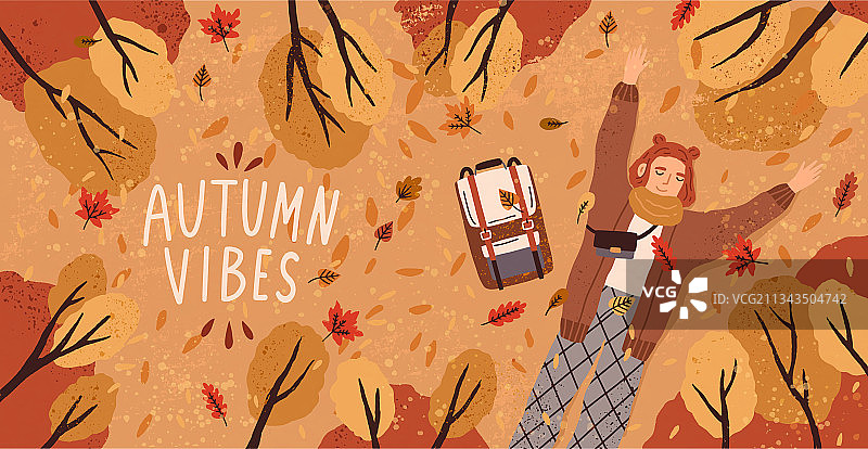 年轻快乐女子秋季明信片图片素材