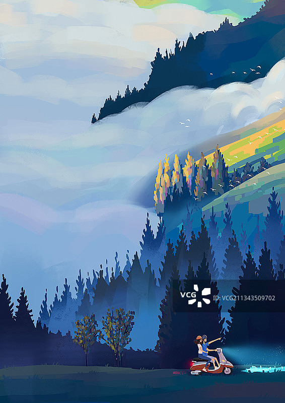 小摩托跑跑森林图片素材