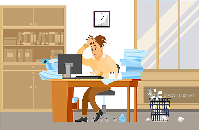 办公室里疲惫的工人试图完成工作图片素材