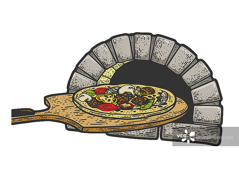 披萨和烤箱素描图片素材