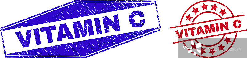 圆形和六边形维生素C刮痕印章图片素材
