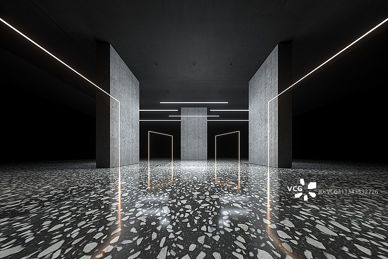 现代简洁室内大厅空间，三维图形图片素材