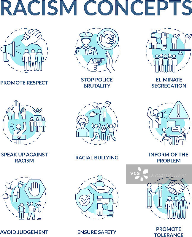 种族主义概念图标集图片素材