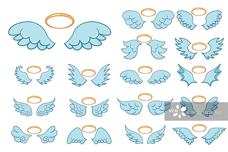 带有金色光环的飞行天使翅膀图片素材