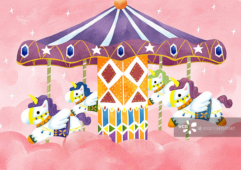 云层中的旋转木马图片素材