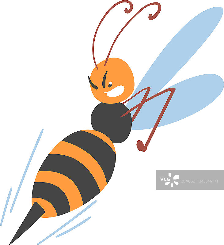 可爱的卡通风蜜蜂飞行昆虫角色图片素材