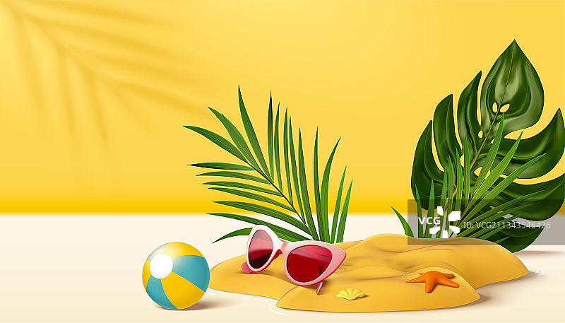 三维海边沙滩场景与相关元素图片素材