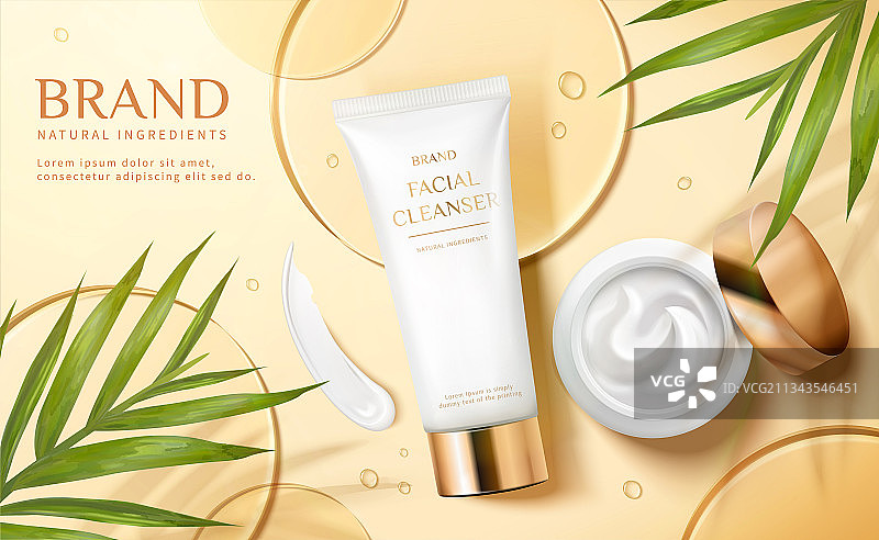 顶视角度保湿面霜广告 透明圆片装饰背景图片素材