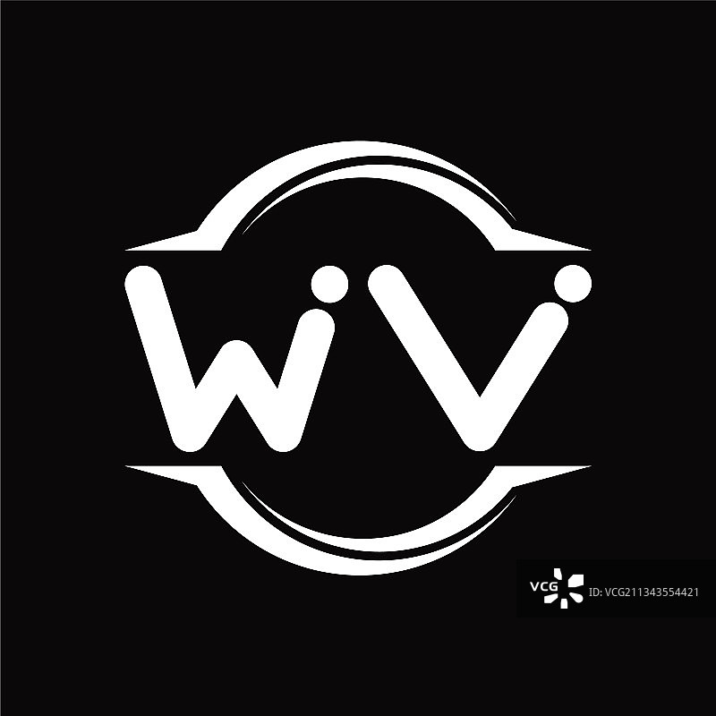 具有线条风格设计的WV字母组合标志模板图片素材