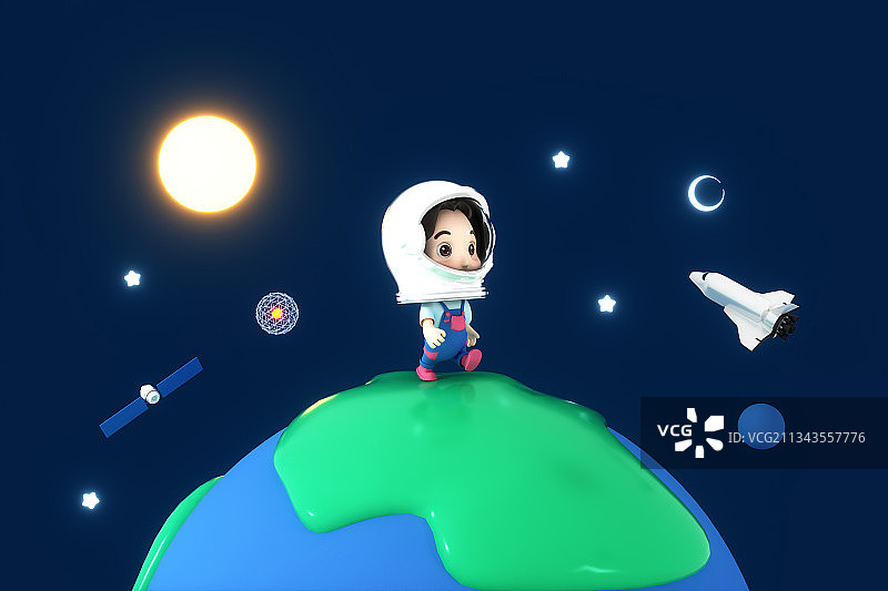 3D渲染的可爱卡通小女孩图片素材