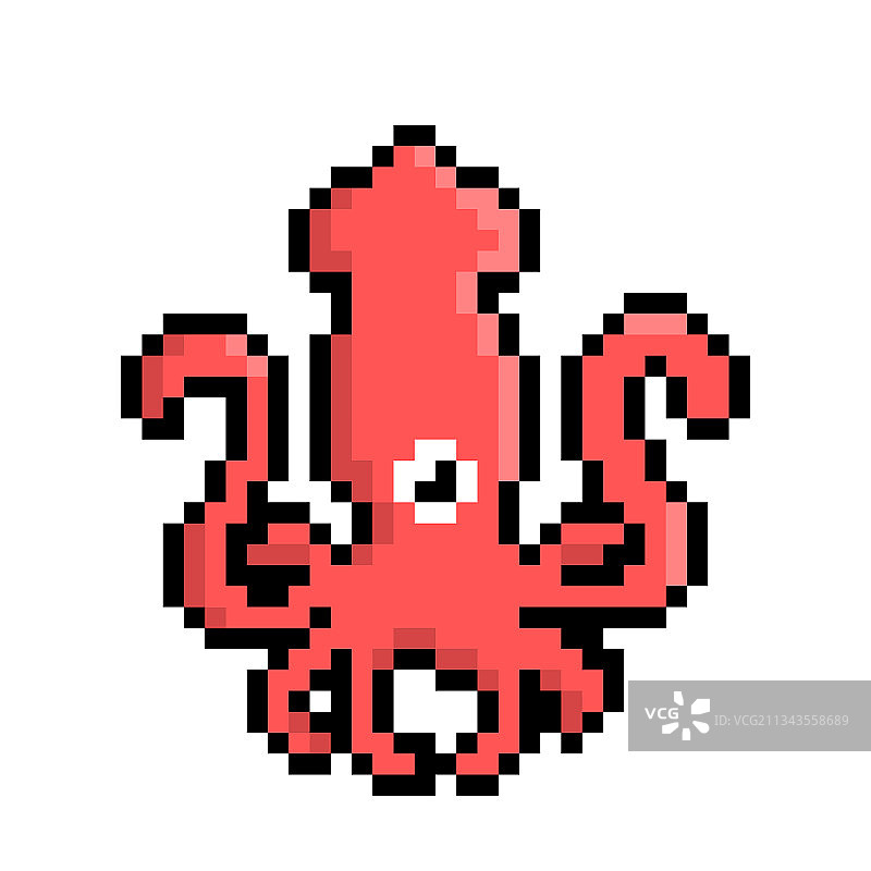 用于8位游戏素材的像素鱿鱼图片素材