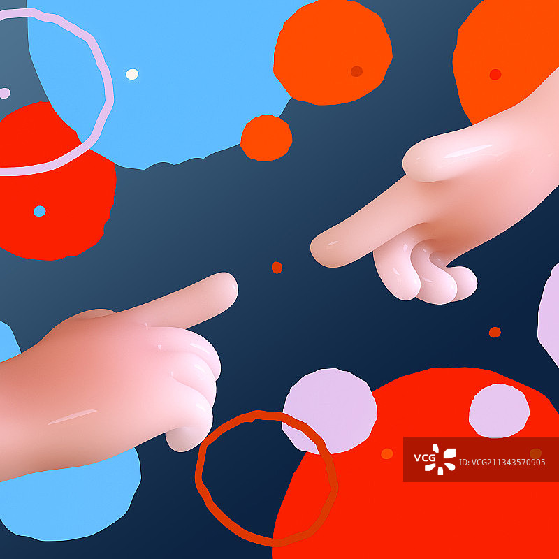 卡通抽象背景Q版人物手部碰触插画图片素材