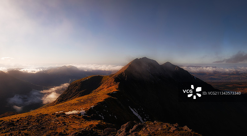 爱尔兰卡兰图厄尔山日落山景图片素材