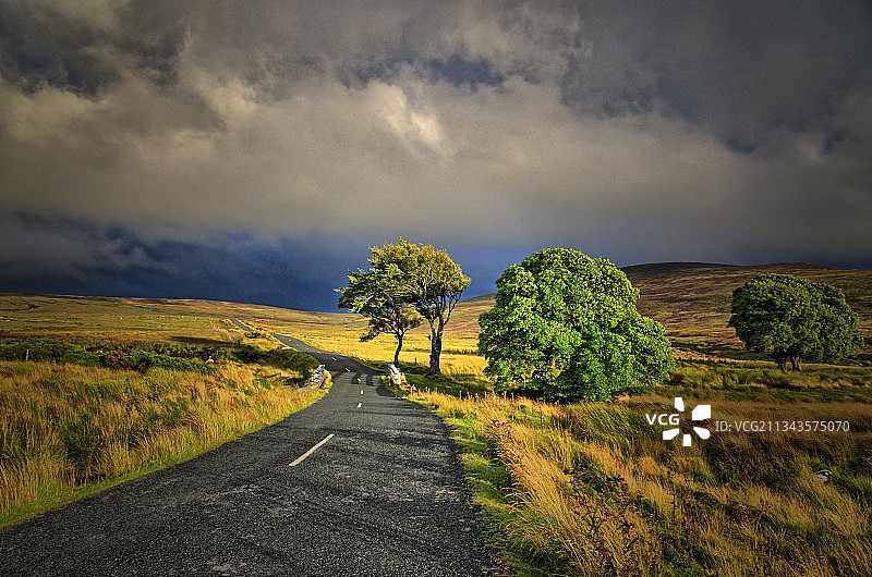 威克洛郡原野公路的风景，爱尔兰图片素材