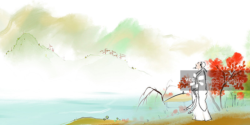 二十四节气秋天诗人古典文学插画图片素材