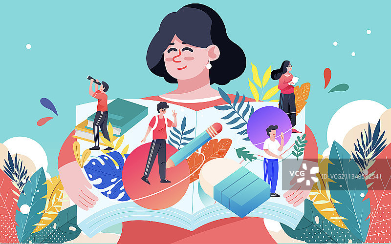 开学季海报教师节人物阅读在线教育创意插画图片素材