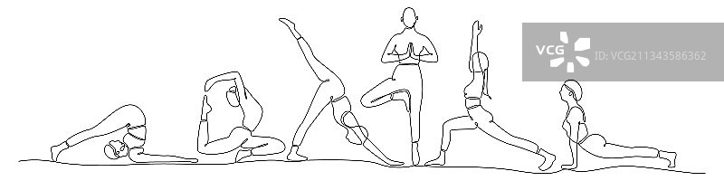 女性锻炼连续线条画合集图片素材