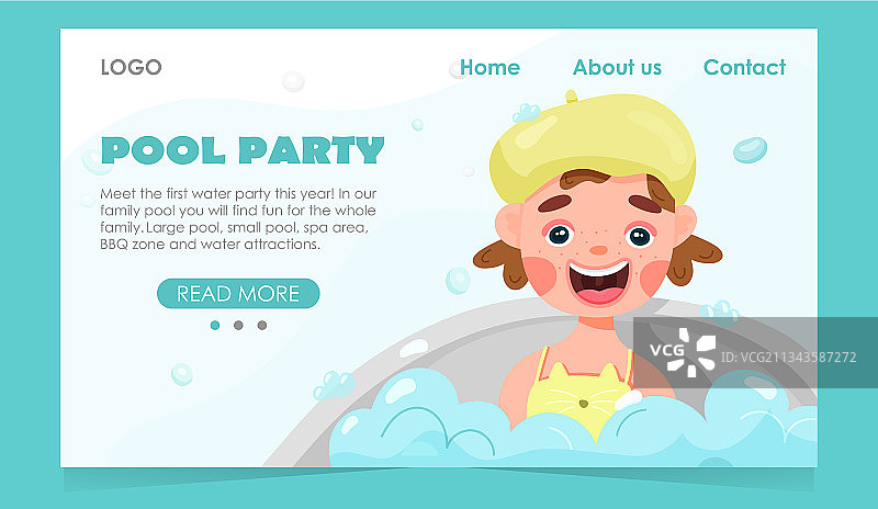 儿童泳池派对banner，女孩身穿泳衣图片素材