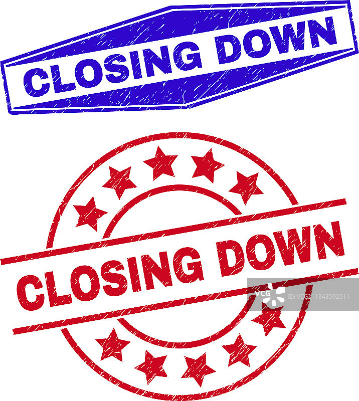 圆形和六边形中的停业橡胶徽章图片素材