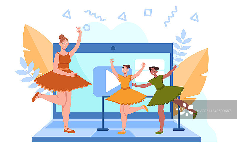 孩子们在网络学校参加舞蹈课图片素材