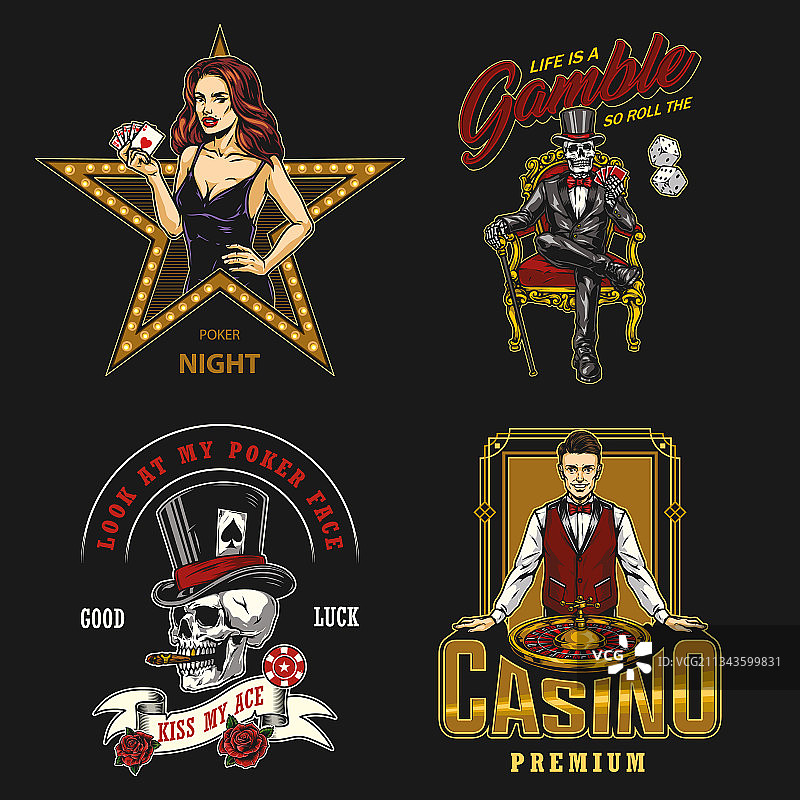 色彩缤纷的复古赌博徽章图片素材