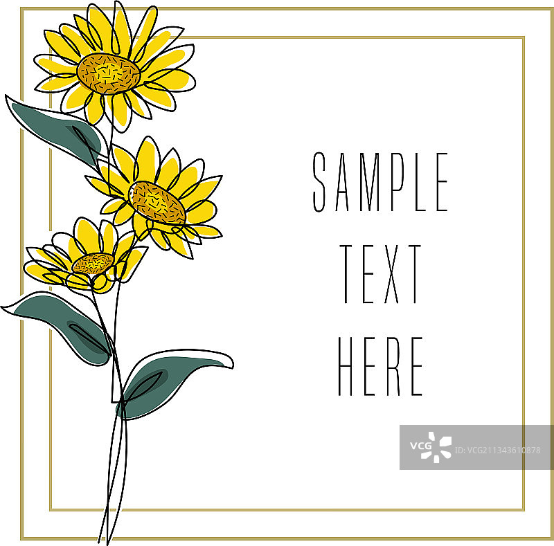 向日葵框架卡片模板单线绘画图片素材