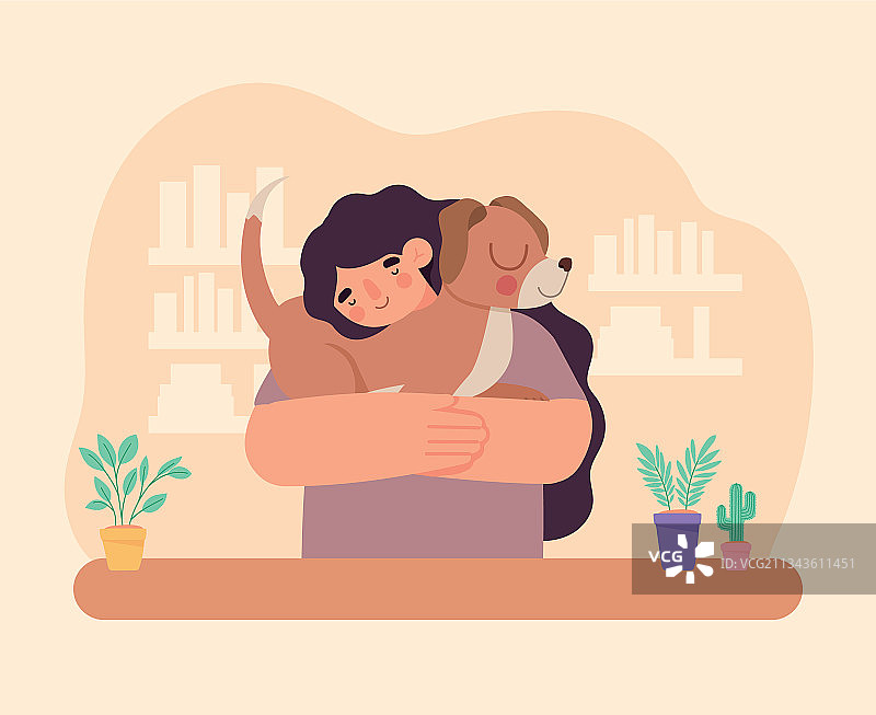 女人拥抱小狗图片素材