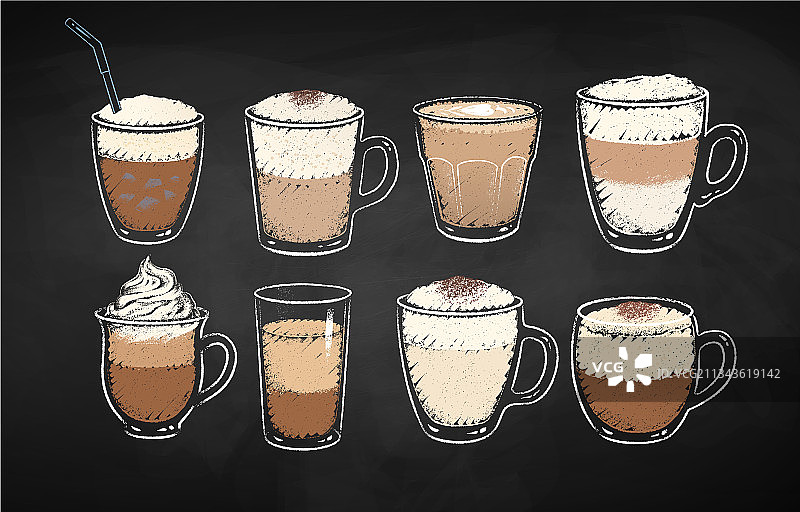 粉笔绘制的咖啡饮品合集图片素材